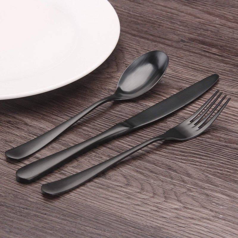 Bysta Matte Black Silverware Set, Bysta 20-Piece Stainless Steel Flatware Set, Kitchen Utensil Set Service for 4, Tableware Cutlery Set for Home and Restaurant, Satin Finish, Dishwasher Safe - Image 5